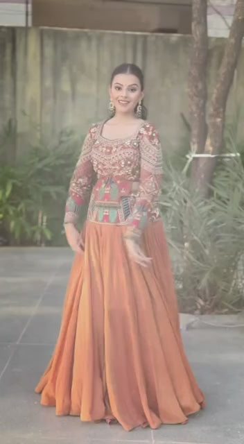 Women’s Chinon Silk Wedding Lehenga Choli | Heavy Embroidery Thread & Sequence Work | 6 Meter Flair Fully Stitched Lehenga