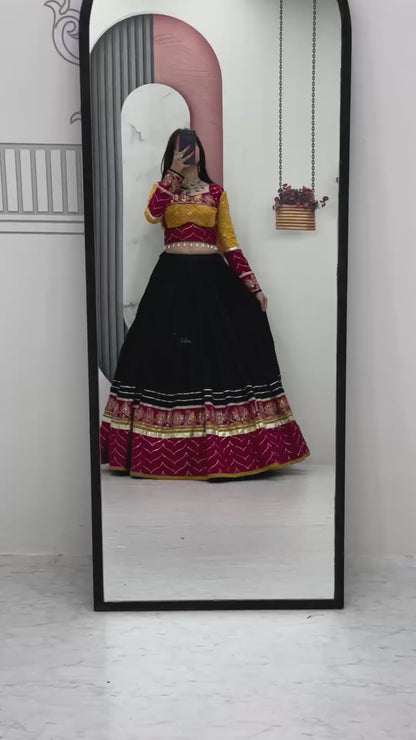 Women’s Navratri Special Rayon Cotton Lehenga Choli with Dupatta | Embroidery Thread & Sequence Work | 6 Meter Flair