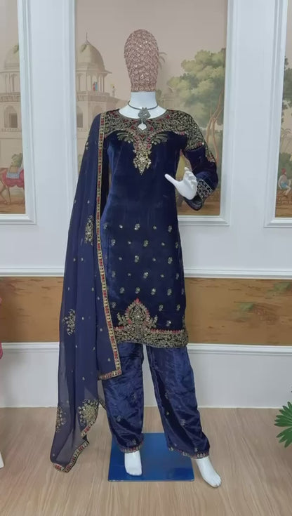 VELVET KURTI, DUPATTA & PENT