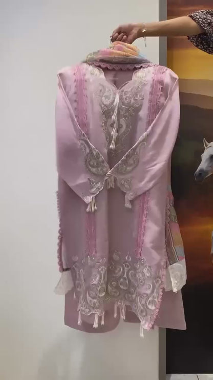 Women’s Star Georgette Embroidered Kurti Palazzo Dupatta Set | Sequence Work Party Wear Suit