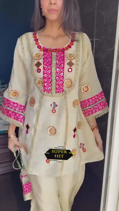 Wedding Special Mirror Work Co-Ord Set for Women with Embroidered Top & Palazzo | Festive Ethnic Co-Ord Outfit