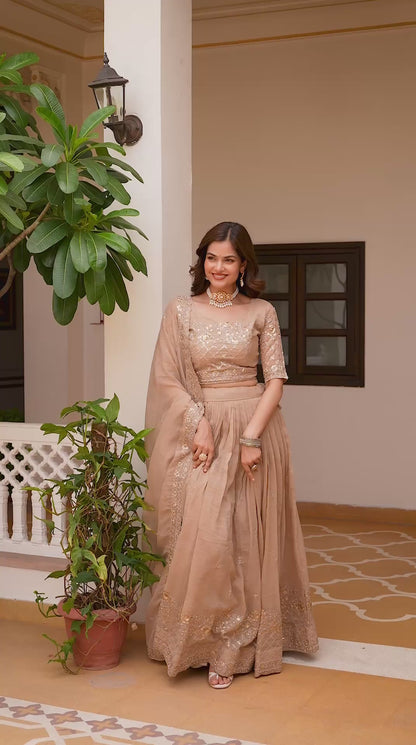 Women’s Wedding Lehenga Choli Set in Pure Crunchy Fabric with Embroidery Sequence Work | Fully Stitched Designer Lehenga
