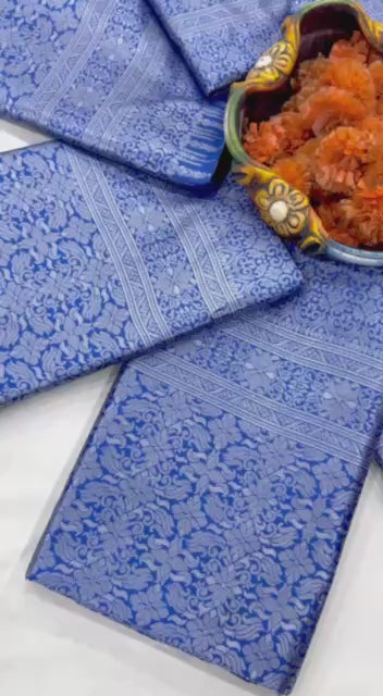 Women’s Soft Lichi Silk Saree with Rich Pallu & All Over Jacquard Work | Wedding & Festive Wear Saree with Blouse Piece