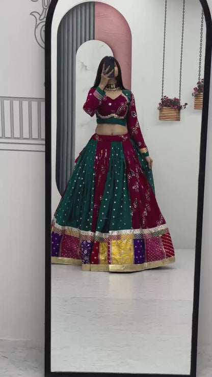 Women's Navratri Vintage Fox Georgette Chaniya Choli with Dupatta | Embroidered Sequence Work | 6 Meter Flair | Fully Stitched