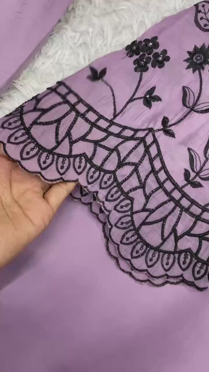 Women’s Mal Cotton Embroidered Suit Set with Organza Dupatta | Festival Wear Top Palazzo Dupatta Set