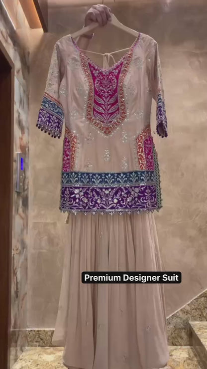 Women’s Heavy Embroidered Rangoli Silk Kurti Palazzo Set with Dupatta | 3 Piece Ethnic Suit Set for Festive & Party Wear