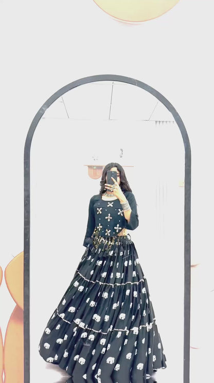 Women’s Navratri Special Pure Cotton Lehenga Choli with Hand Kodi Work | 9 Meter Flair Traditional Garba Outfit