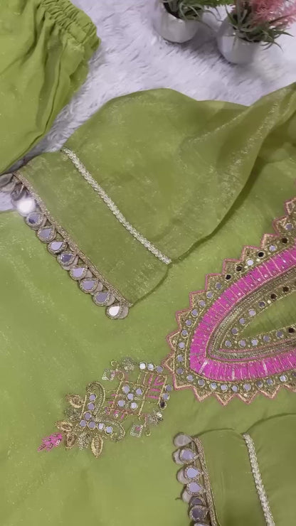 THIS SEASON WEAR OUR SEQUENCE EMBROIDERY AND REAL MIRROR WORKED TOP, PANT WITH DUPATTA