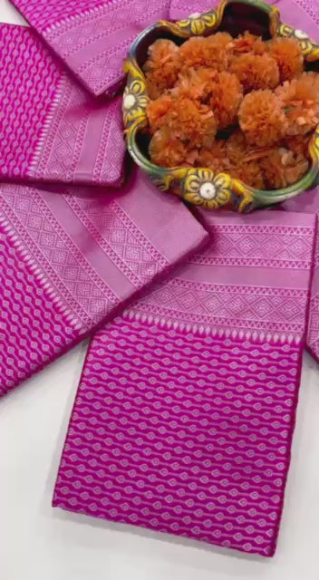 Women’s Soft Lichi Silk Saree with Rich Pallu & Jacquard Weaving | Heavy Brocade Blouse Festive Saree