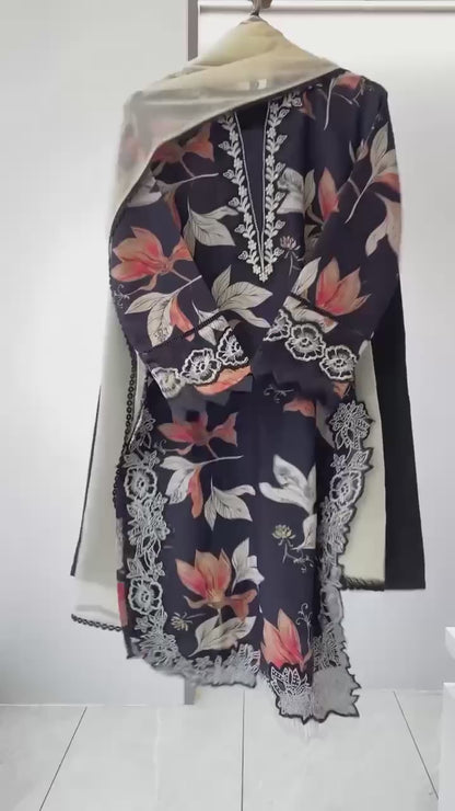 HANIA AMIR INSPIRED SUMMER SEASON WEAR PAKISTANI SUIT WITH EMBROIDERED TOP, PLAZZO AND DUPATTA