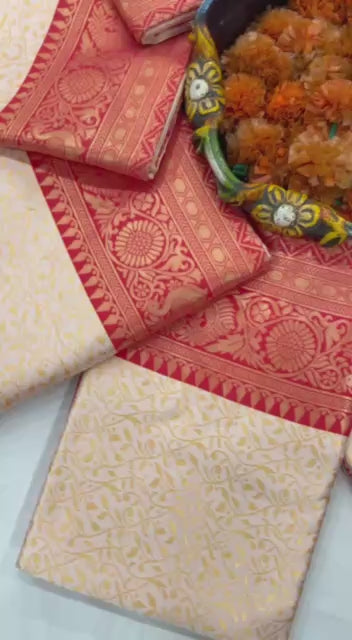 Women’s Soft Lichi Silk Saree with Rich Pallu & Jacquard Work | Contrast Heavy Brocade Blouse Saree