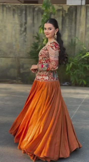 Women’s Chinon Silk Wedding Lehenga Choli | Heavy Embroidery Thread & Sequence Work | 6 Meter Flair Fully Stitched Lehenga